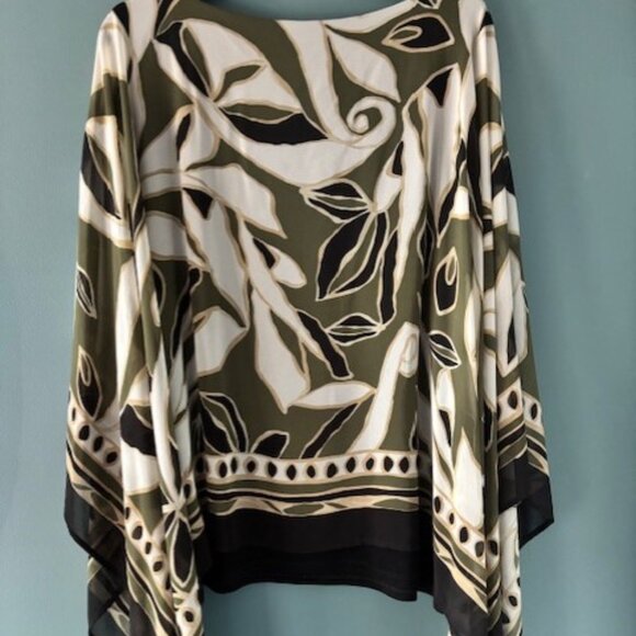 Chico's Olive Black White Tunic 3/XL Art Statement Floral Boho Luxe Whimsygoth - Picture 4 of 6